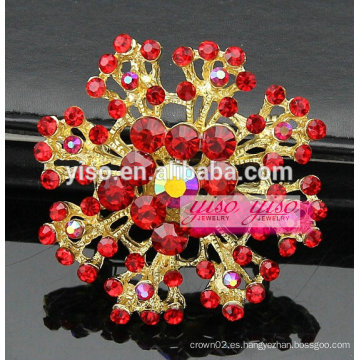 Broche de cristal plateado oro rojo de la flor